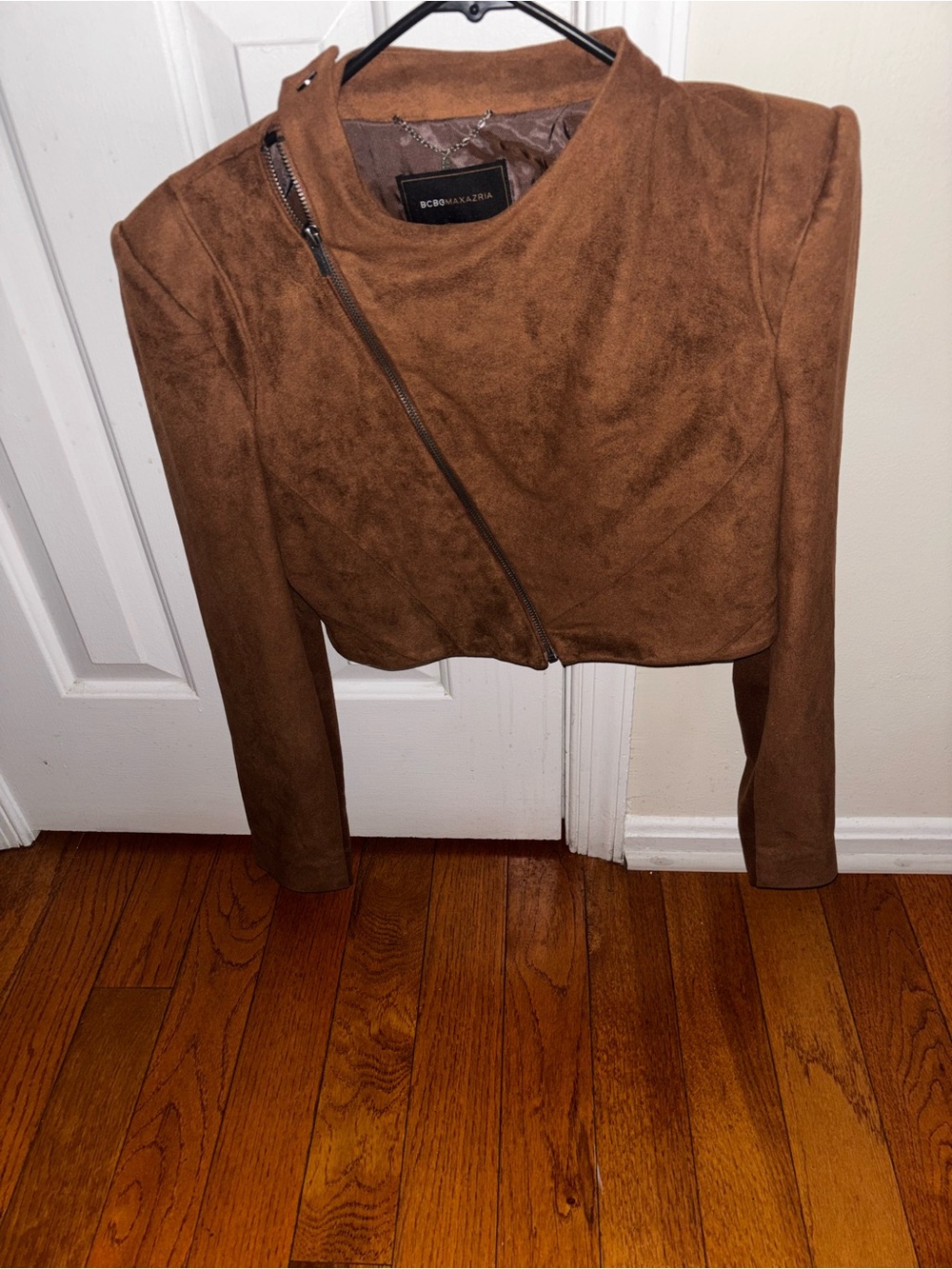 BCBGMaxAzria Brown Cropped Suede Moto Jacket